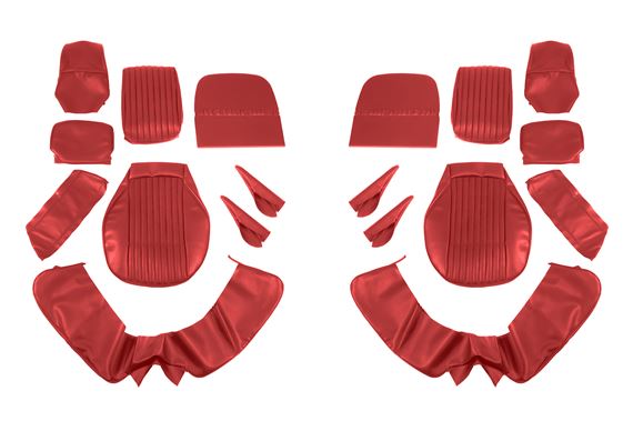 Triumph Stag Leather Faced Front Seat Cover Kit - Mk1 - USA - Integral Headrest - Per Vehicle - Red (Plain Flutes) - RS1649RED LF